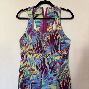 Title Nine Printed Nimblene Dress Trouble Citron Racerback Tropical